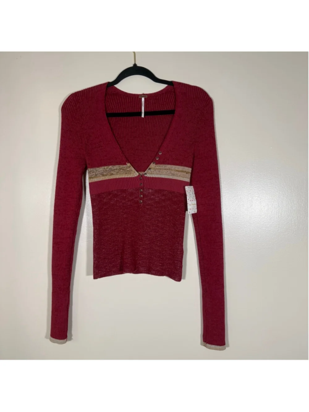 Free People Frenquency Henley V Neck Sweater Medium NWT